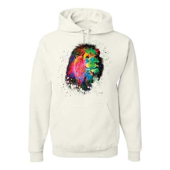 Lion Paint Art Splatter Abstract Art Animal Lover Unisex Graphic Hoodie Sweatshirt, White, Large