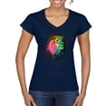 thumbnail image 1 of Lion Paint Art Splatter Abstract Art Animal Lover Women's Standard V-Neck Tee, Navy, X-Large, 1 of 3