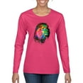 thumbnail image 1 of Lion Paint Art Splatter Abstract Art Animal Lover Womens Graphic Long Sleeve T-Shirt, Fuschia, X-Large, 1 of 3