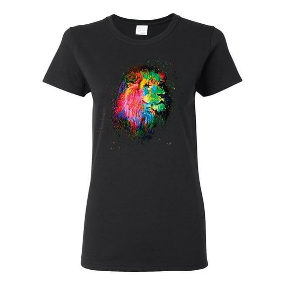Lion Paint Art Splatter Abstract Art Animal Lover Womens Graphic T-Shirt, Black, Small