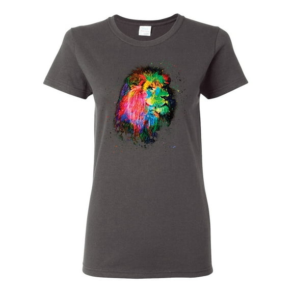 Lion Paint Art Splatter Abstract Art Animal Lover Womens Graphic T-Shirt, Charcoal, 3XL