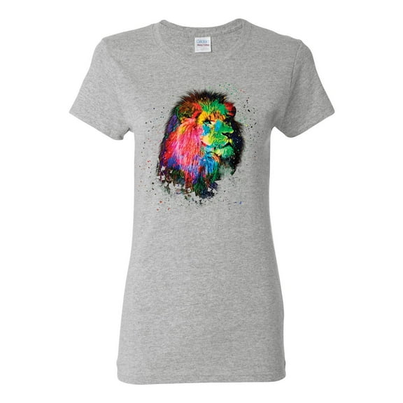 Lion Paint Art Splatter Abstract Art Animal Lover Womens Graphic T-Shirt, Heather Grey, 2XL