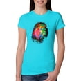 thumbnail image 1 of Lion Paint Art Splatter Abstract Art Animal Lover Womens Slim Fit Junior Tee, Tahiti Blue, Large, 1 of 3