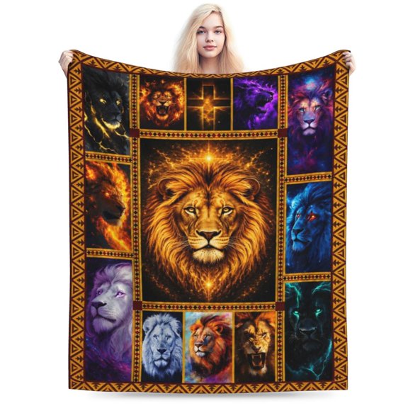 Lion Pattern Blanket Majestic Wild Animal Throw Blanket Cozy Soft Home Decor Gift for Nature Lovers Family 50x40