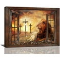 thumbnail image 1 of Lion Pictures Wall Decor Rustic Farmhoues Christian Lion Lamb Cross Wall Art Country Lion Of Judah Canvas Prints Artwork Scripture Home Decorations For Bathroom Kitchen Bedroom Office Framed 16"x12", 1 of 1