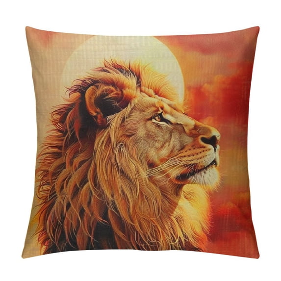 Lion Pillow Case Wild King Animal African Savannah Sunset Cloud Throw Pillow Cover Decorative Square Cushion Linen Canvas for Women Men Sofa Bed