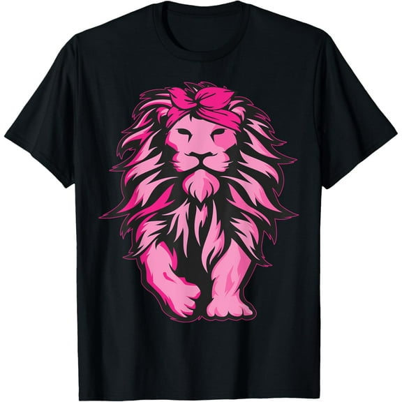Lion Pink Bandana Breast Cancer Awareness Survivor Warrior T-Shirt