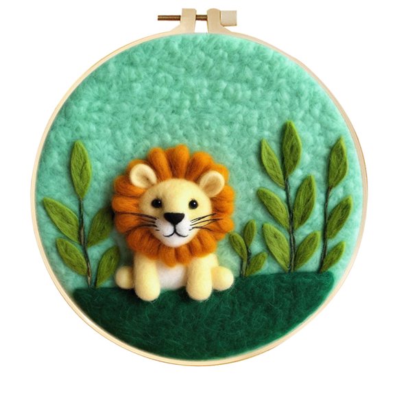 Lion Plants Needle Felting Set, Beginner Felt Painting Set, With Wool Felt Painting Set, Decorative Frame, Suitable for Home Decoration