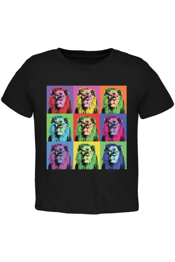 Lion Pop Art Repeating Squares Black Toddler T-Shirt