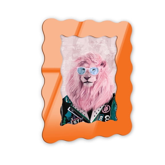 Lion Pop Star Maximalist Wall Art – Orange Wavy Acrylic Wall Frame, 27.5x39.5 – Sculptural Dimensional Wall Art – Modern Decor by NOTORIART