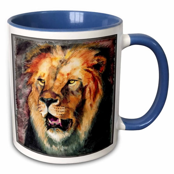 3drose, Lion Portrait, 15oz Two-tone Blue Mug