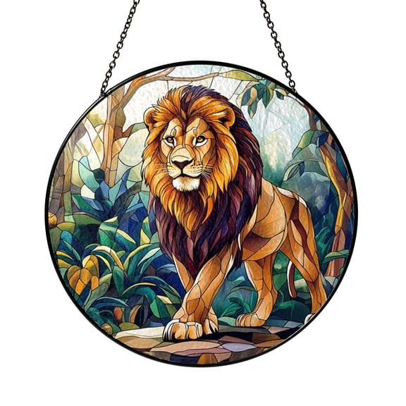 Lion Portrait Window Art – Faux Stained Glass