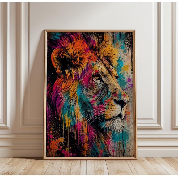 Lion Poster, Colorful Graffiti Lion Print, Street Art Animal , Modern Jungle Decor, Bold Wildlife , Poster Print Only