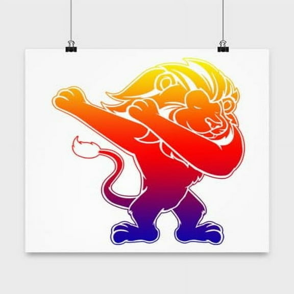 Lion Poster, Dabbing Big Cat, African Wall Art Gift, White 13x13in Poster