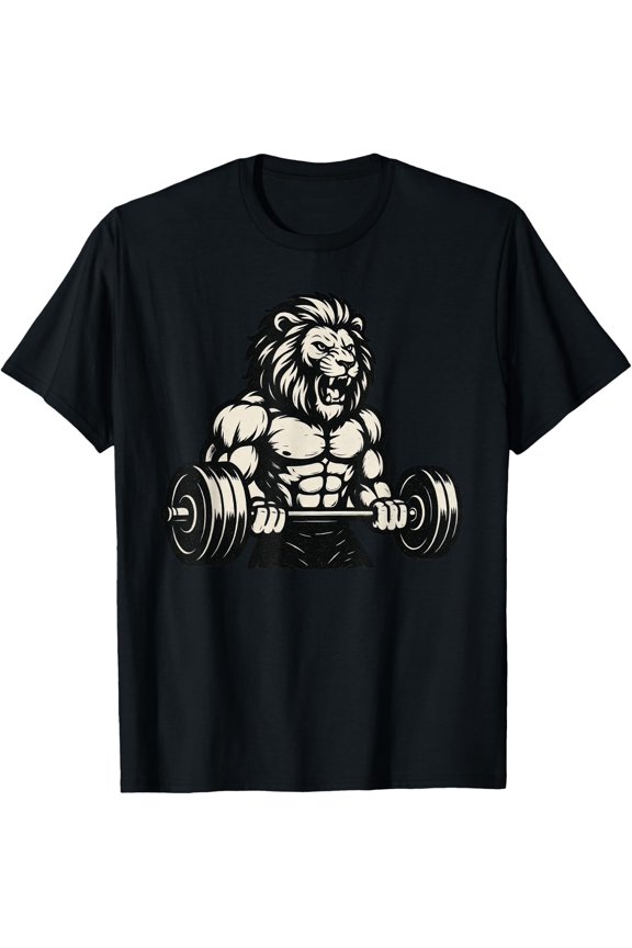 Lion Powerlifting Weightlifting Gym Workout T-Shirt Size S-5XL