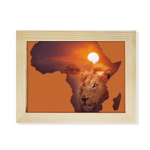 Lion Prairie African Continent Name Map Desktop Photo Frame Picture Art Decoration Painting 6x8 inch