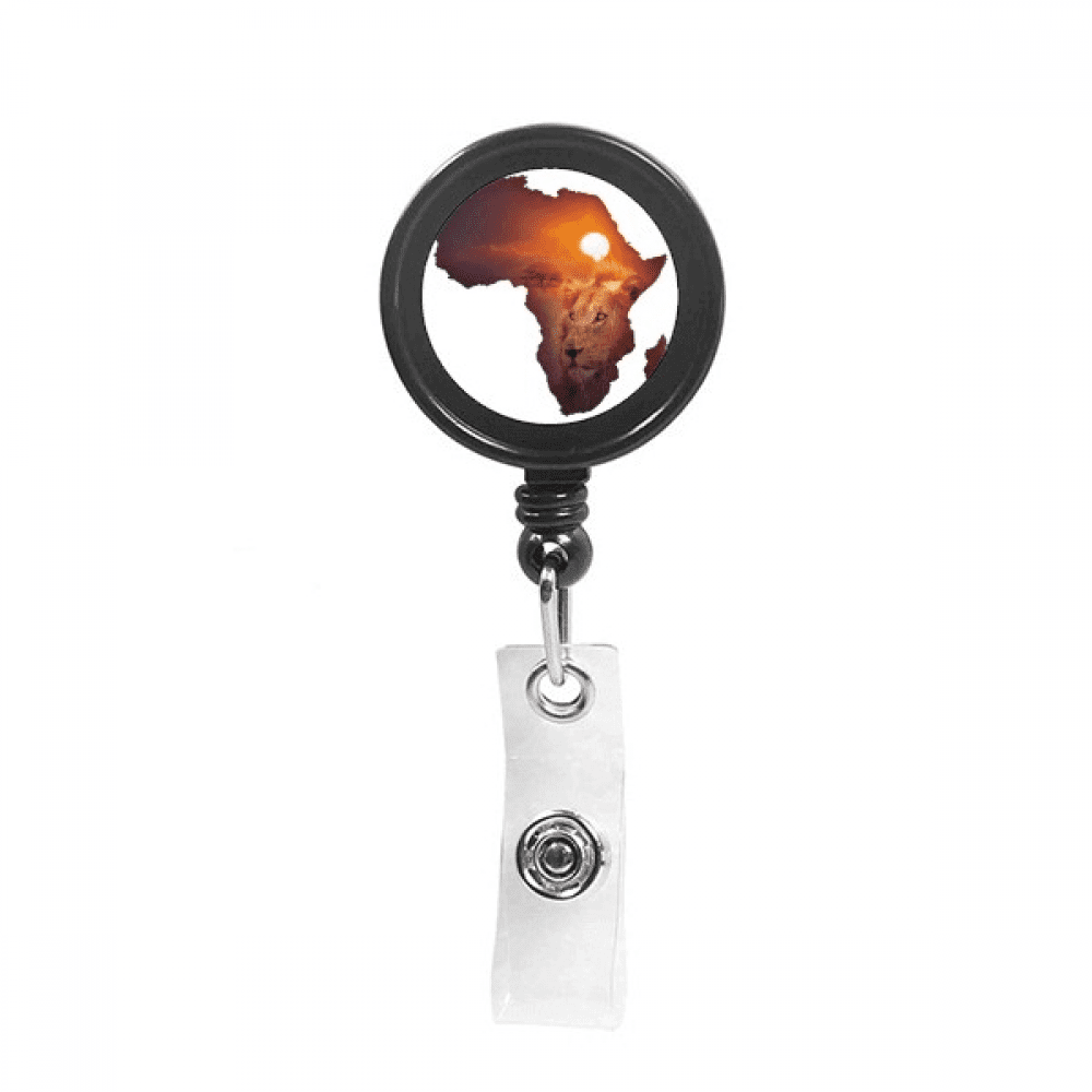 Lion Prairie African Continent Name Map Retractable Keychain Badge Holder ID Badge