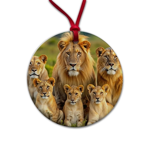 Lion Pride Family Christmas Tree Holiday Round Ceramic Ornament