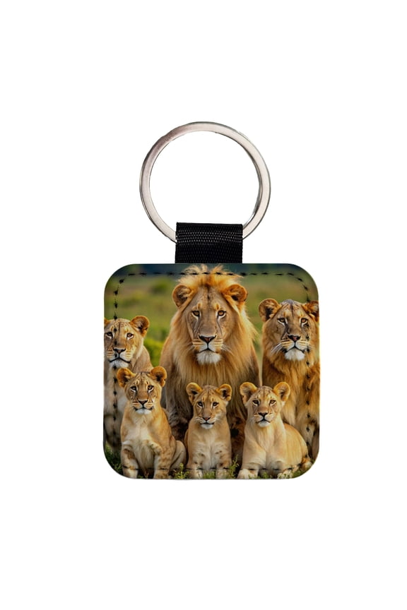 Lion Pride Family Faux Leather Square Keychain