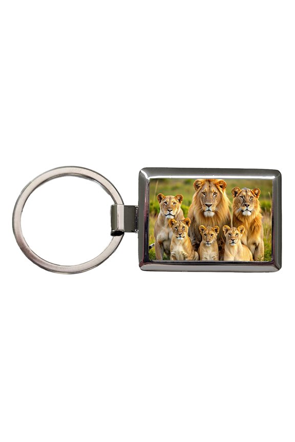 Lion Pride Family Metal Rectangle Keychain