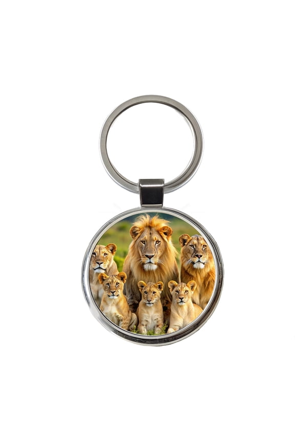 Lion Pride Family Metal Round Keychain