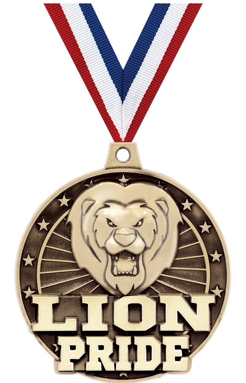 Lion Pride Medals, 2" Gold Diecast Lion Pride Medal Award 50 Pack