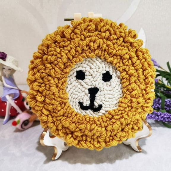 Lion Punch Needle Kits Adults Beginner, Handcraft DIY Craft Hoop Kit with Instructions Home Decor