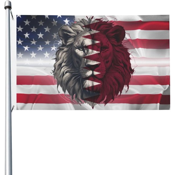 Lion Qatar Qatari Flag 3x5 Ft Breeze Banner Double Sided Vivid Color And Fade Proof 100% Polyester With 2 Metal Grom