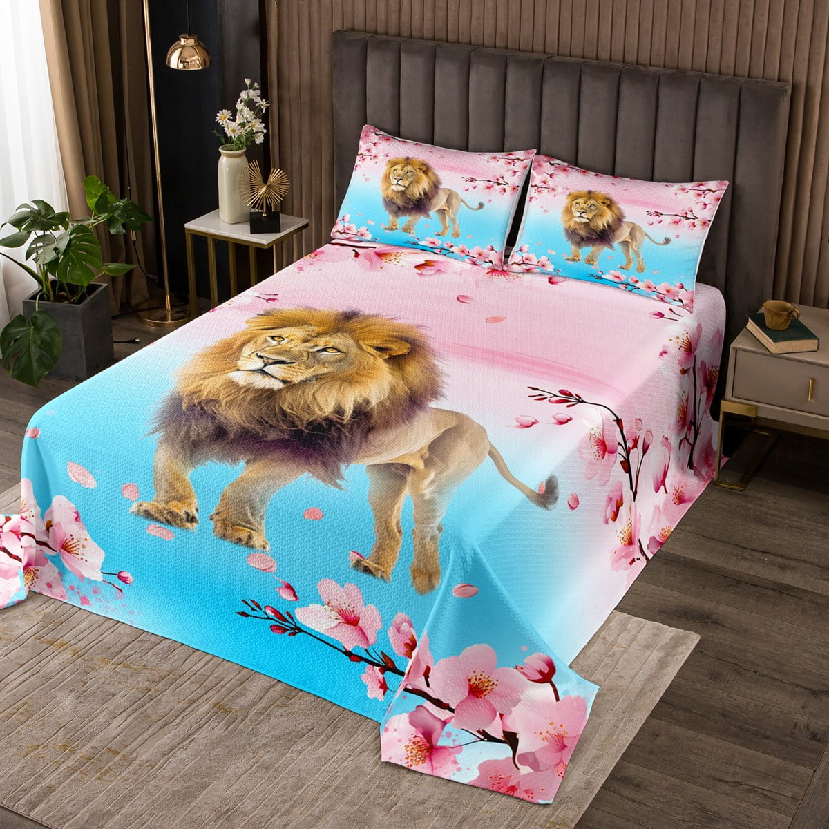 Lion Quilt Set African Safari Animals Queen Bedspread Set for Boys