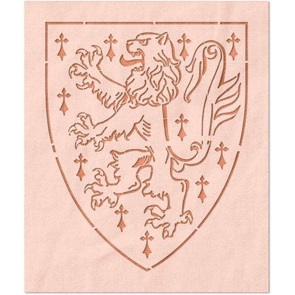Lion Rampant Shield Stencil, 4.88 x 6 inches, 14 Mil Mylar Plastic, Stencil Stop