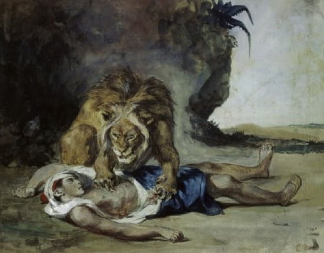 Lion Rending Apart a Corpse (Lion Dechirant un Cadavre) Eugene Delacroix (1798-1863French) Private Collection Zurich Canvas Art - Eugene Delacroix (24 x 36)