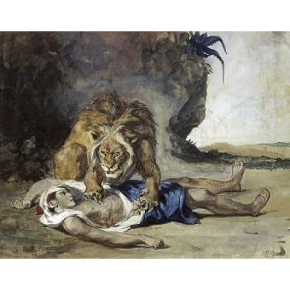 Lion Rending Apart a Corpse Poster Print by Eugene Delacroix (22 x 28)