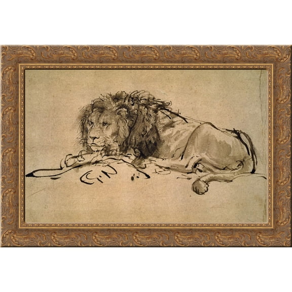 Lion Resting 24x20 Gold Ornate Wood Framed Canvas Art by Rembrandt