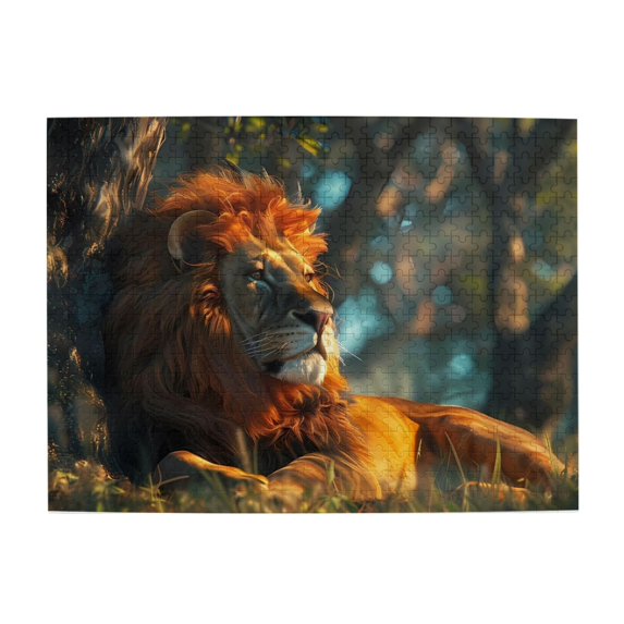 Lion Resting Under Tree Shade 1000-Piece Wooden Jigsaw Puzzle for Adults, Fun & Challenging Family Brain-Teaser, Perfect Home Decor & Gift