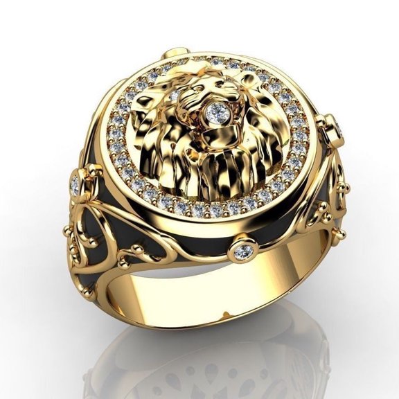 Lion Ring Unisex Zircon Rhinestone Jewelry Yellow Gold Copper Animal Fashion Statement Durable For Quick Style
