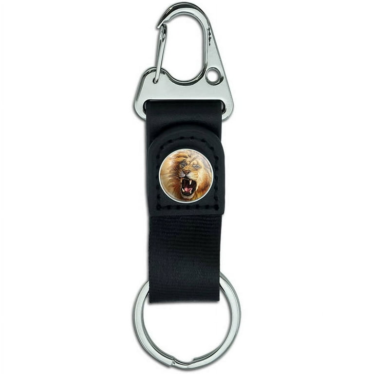 Lion Roar Big Cat Safari Belt Clip On Carabiner Leather Keychain