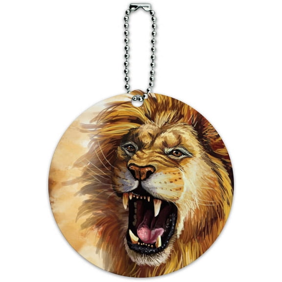 Lion Roar Big Cat Safari Round Luggage ID Tag Card for Suitcase or Carry-On