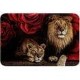 thumbnail image 1 of Lion Rose Bathroom Rugs, Animal Floral Print Area Rug 18"x30" Modern Brown Lion Door Mat Fleece Fabric, Nature Wildlife Theme Design Shower Mat Desk Mat, TPR Washable, 1 of 5