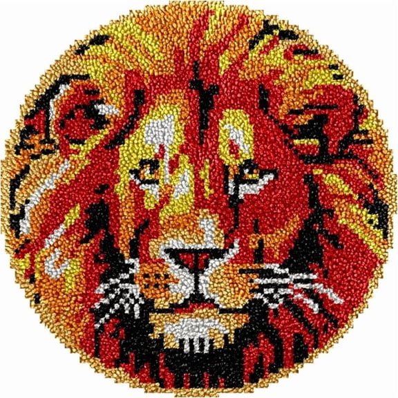Lion Round Shape Latch Hook Rug Kits Set for Starter Crochet Hook Cushion Mat Sofa Seat Cushion Crocheting Kits with Preprinted Canvas Crochet Yarn Kits 50X50cm (ui12)