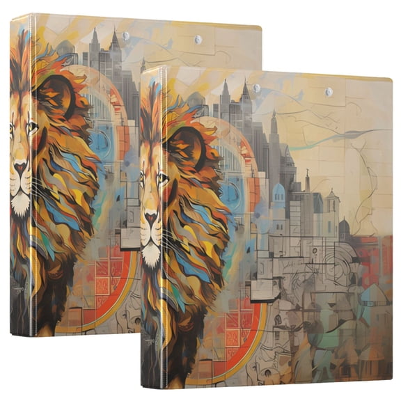 Lion Ruins 3 Ring Binders 1.5 inch Hardcover File Folders with Interior Pockets A4 Size Organizer for School Office Hospital