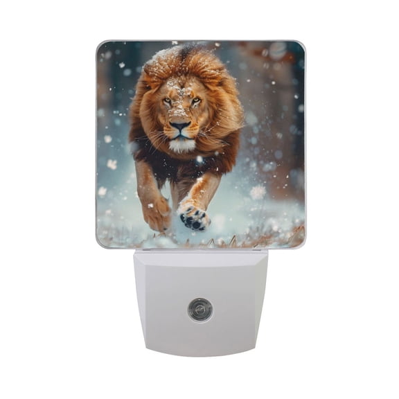 Lion Running on The Snowfield LED Night Light with Smart Sensor Plug Into Wall Dusk to Dawn 2 packs