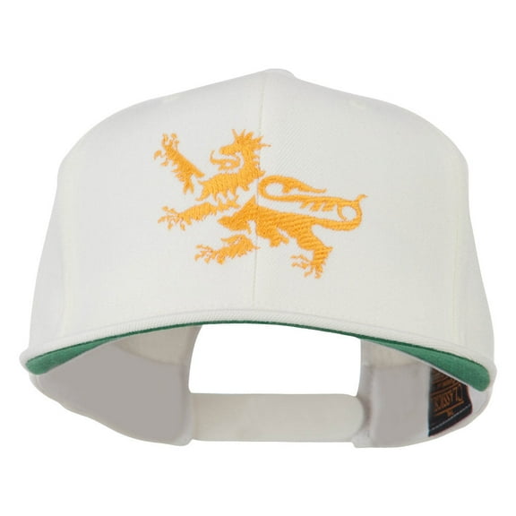 Lion Scroll Embroidered Flat Bill Cap - Natural OSFM
