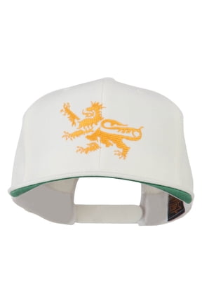 Lion Scroll Embroidered Flat Bill Cap - Natural OSFM