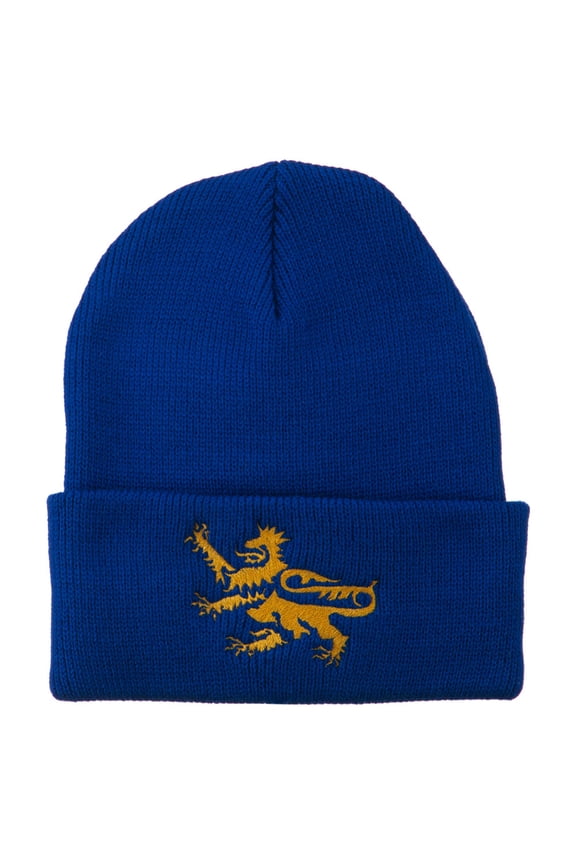 Lion Scroll Embroidered Long Beanie - Royal OSFM