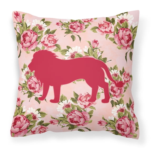 Lion Shabby Chic Pink Roses Fabric Decorative Pillow