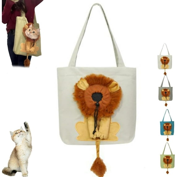 Lion Shaped Dog Bag, Lion Shaped Dog Carrying Bag, Pet Canvas Shoulder Carrying Bag, Portable Pet Canvas Shoulder Bag, Outdoor Travel Handbag for Cats and Small Dogs