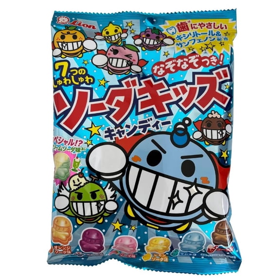 Lion Soda Kids Japanese Fizzy Tablet Candy, Assorted Soda Flavors, 75g Pack