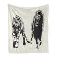 thumbnail image 1 of Lion Soft Flannel Fleece Blanket, Angry Animal Tiger Maned Hunting Sketch Drawing Print on Muted Background, Cozy Plush for Indoor and Outdoor Use, 70" x 90", Charcoal Grey Coconut, by Ambesonne, 1 of 5
