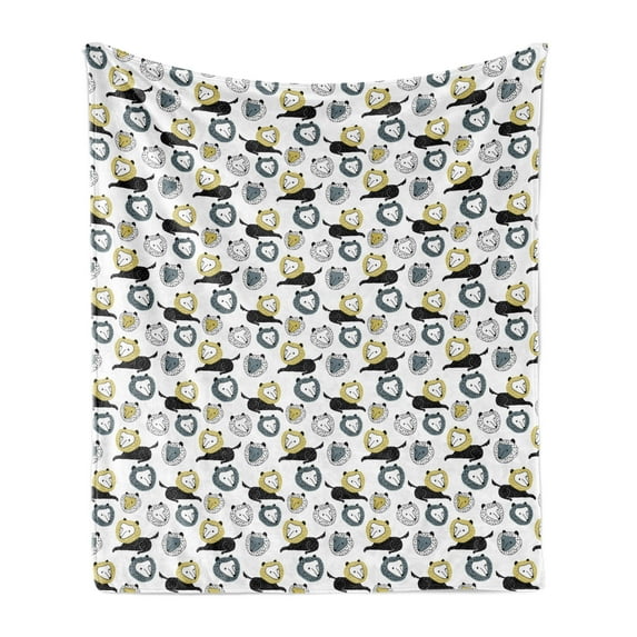 Lion Soft Flannel Fleece Throw Blanket, Animal Drawn by Hand, Cozy Plush for Indoor and Outdoor Use, 60" x 80", White Multicolor, by Ambesonne