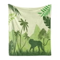 thumbnail image 1 of Lion Soft Flannel Fleece Throw Blanket, Green Animal Silhouette with Wild Jungle Trees Savannah Flora and Fauna, Cozy Plush for Indoor and Outdoor Use, 50" x 70", Green Pale Green, by Ambesonne, 1 of 5